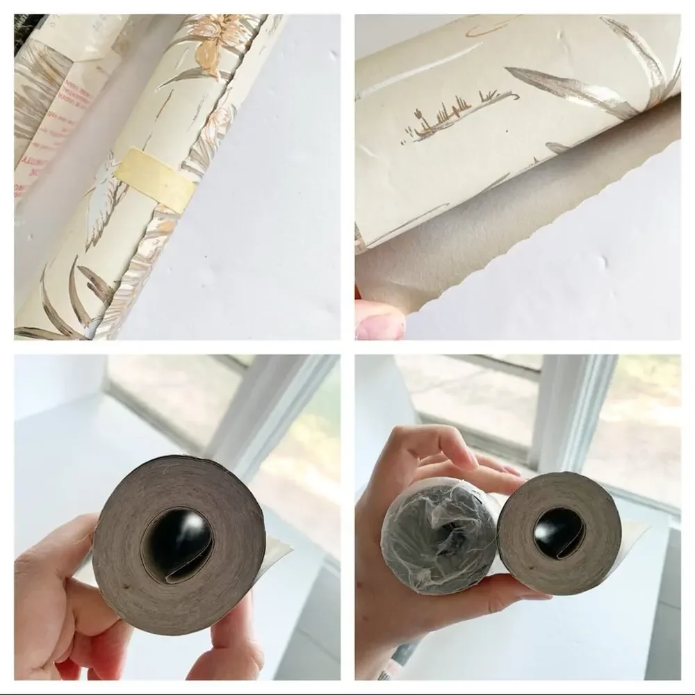 Vintage Beige Gold Crane Fabric Backed Vinyl Wallcovering SEALED x1